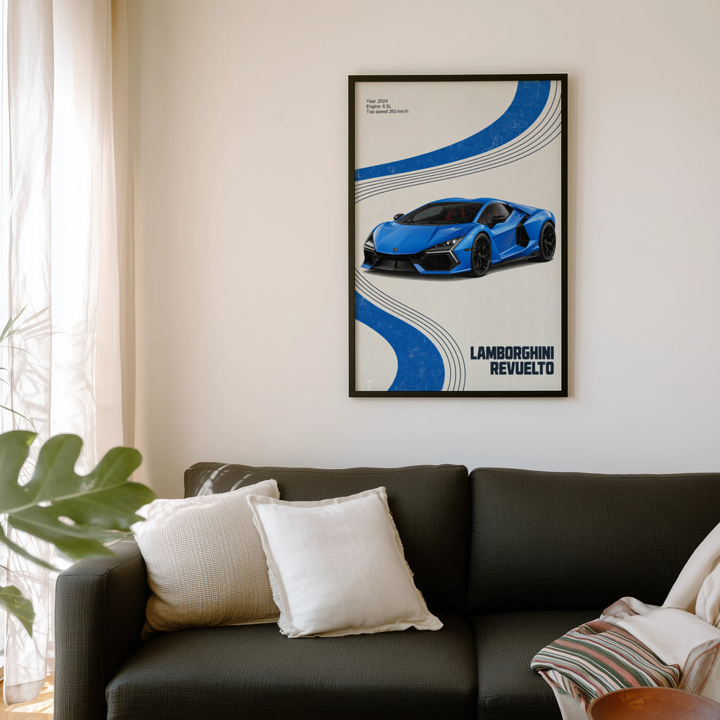 Vintage Lamborghini Revuelto Print, Supercar Art