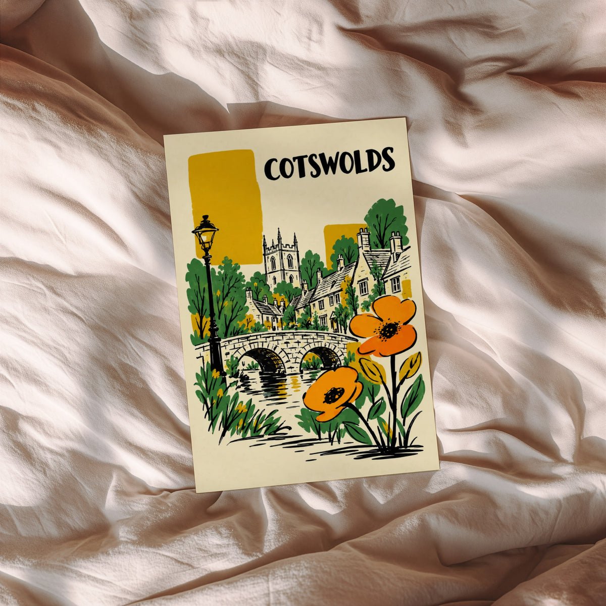 Vintage Cotswolds Poster, Village Wall Art, England Print