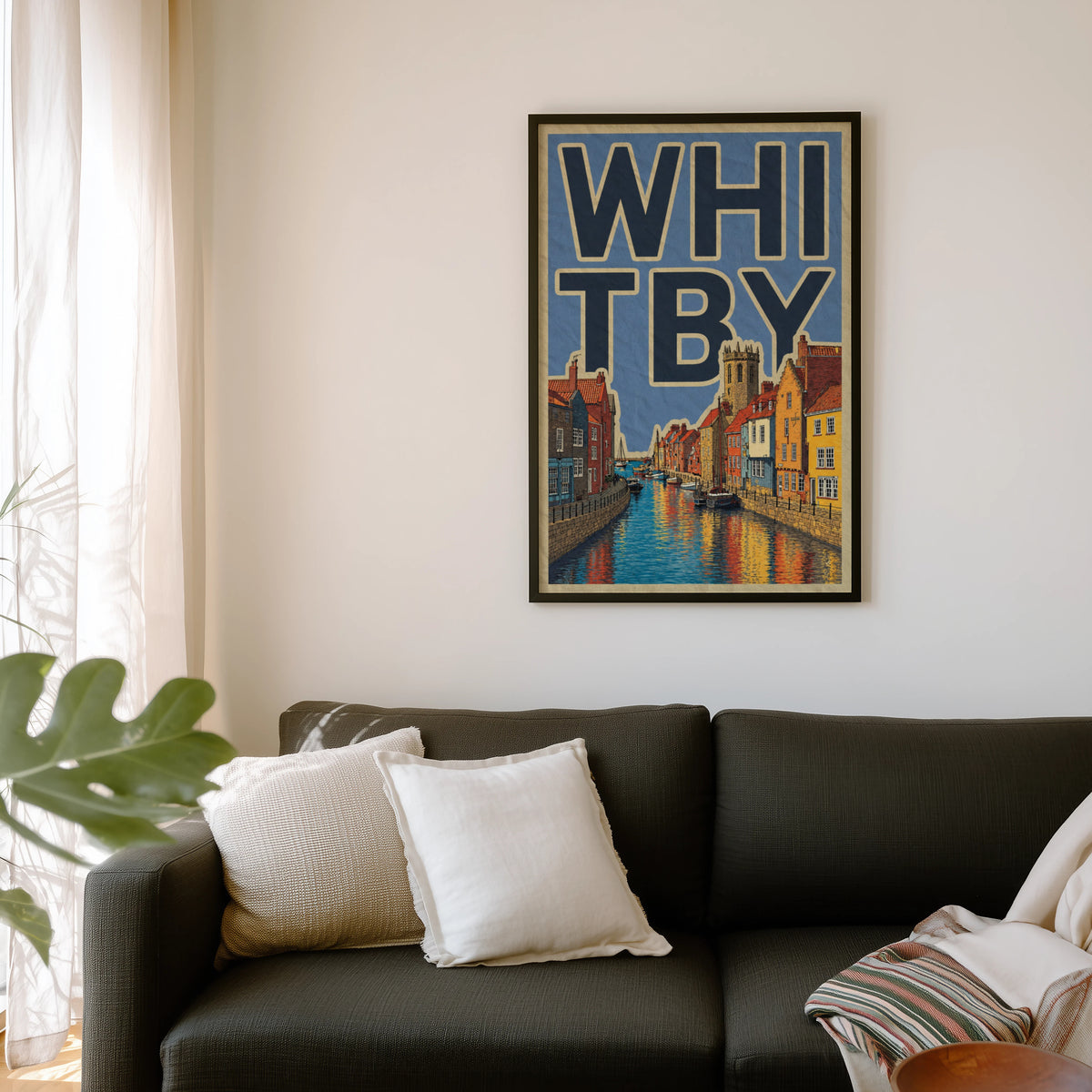 Vintage Whitby Poster, Yorkshire Harbour Wall Art Print
