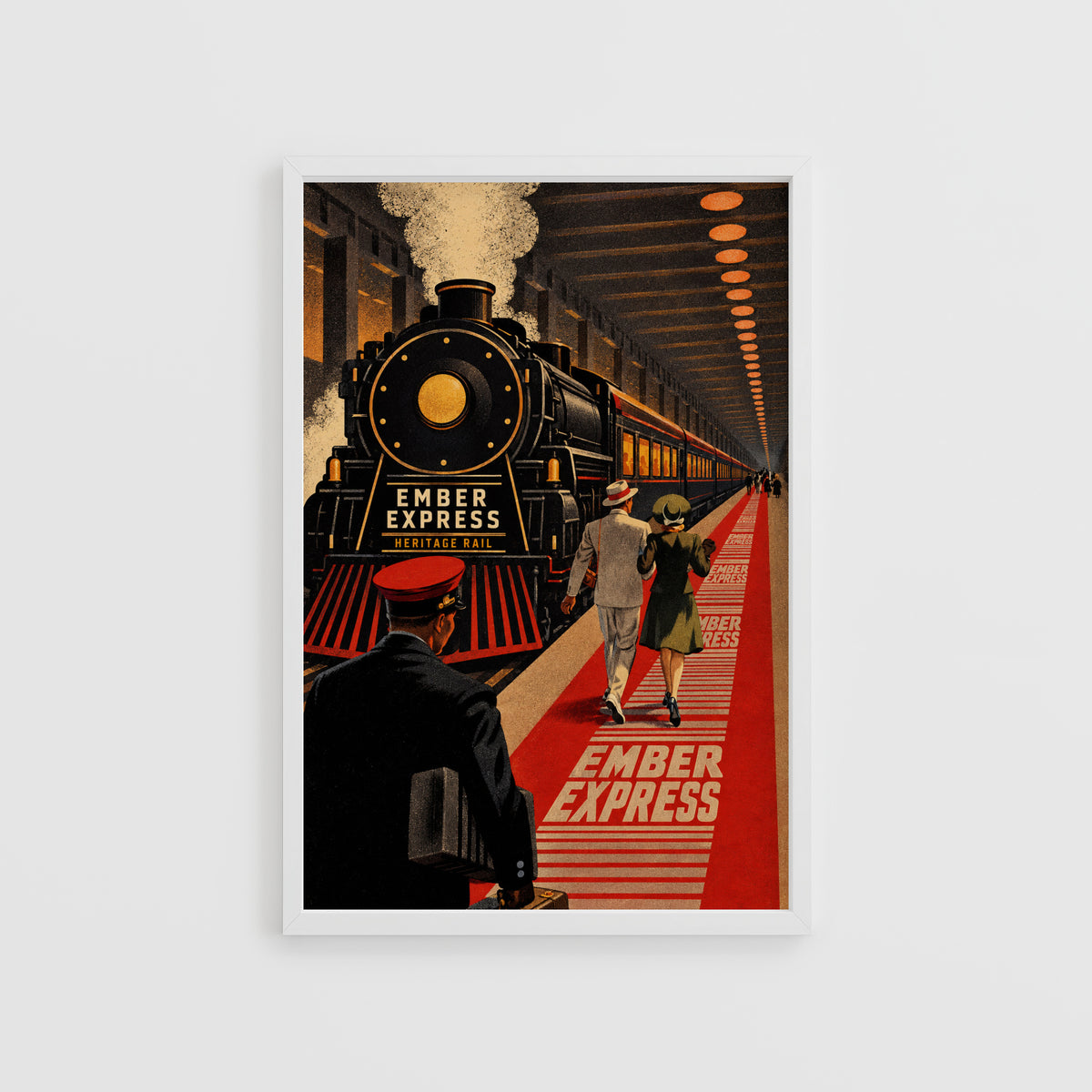 Vintage Ember Express Steam Train Print Poster