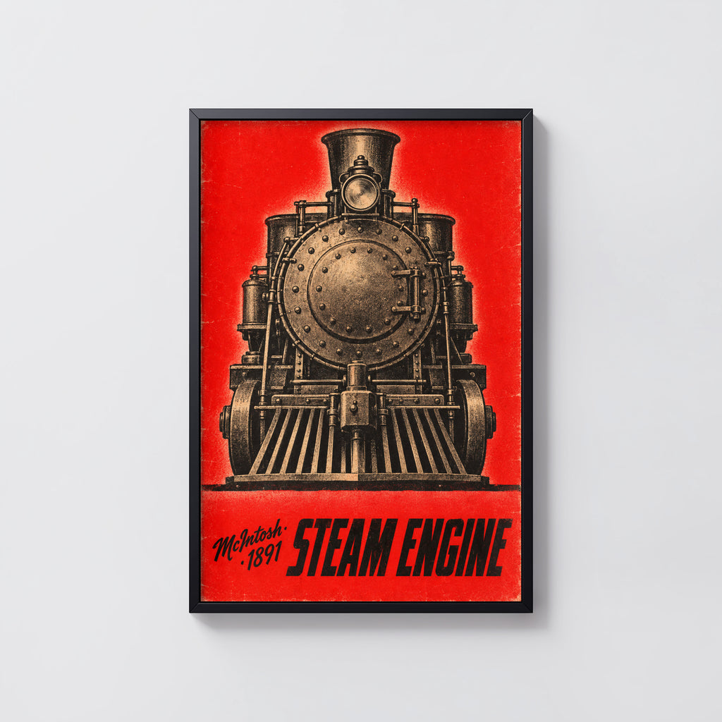 Vintage Steam Engine Print Poster, Locomotive Wall Art