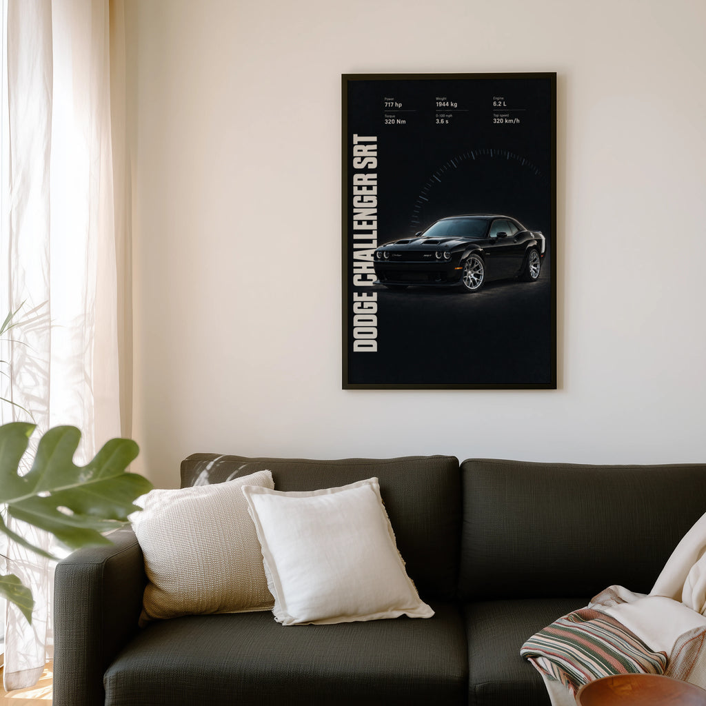 Vintage Dodge Challenger SRT Print, Muscle Car Art