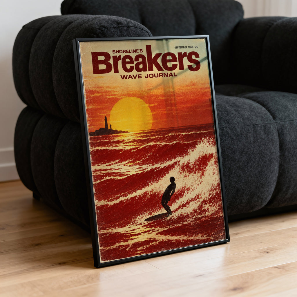 Vintage Breakers Surf Poster, Retro Sunset Wave Print