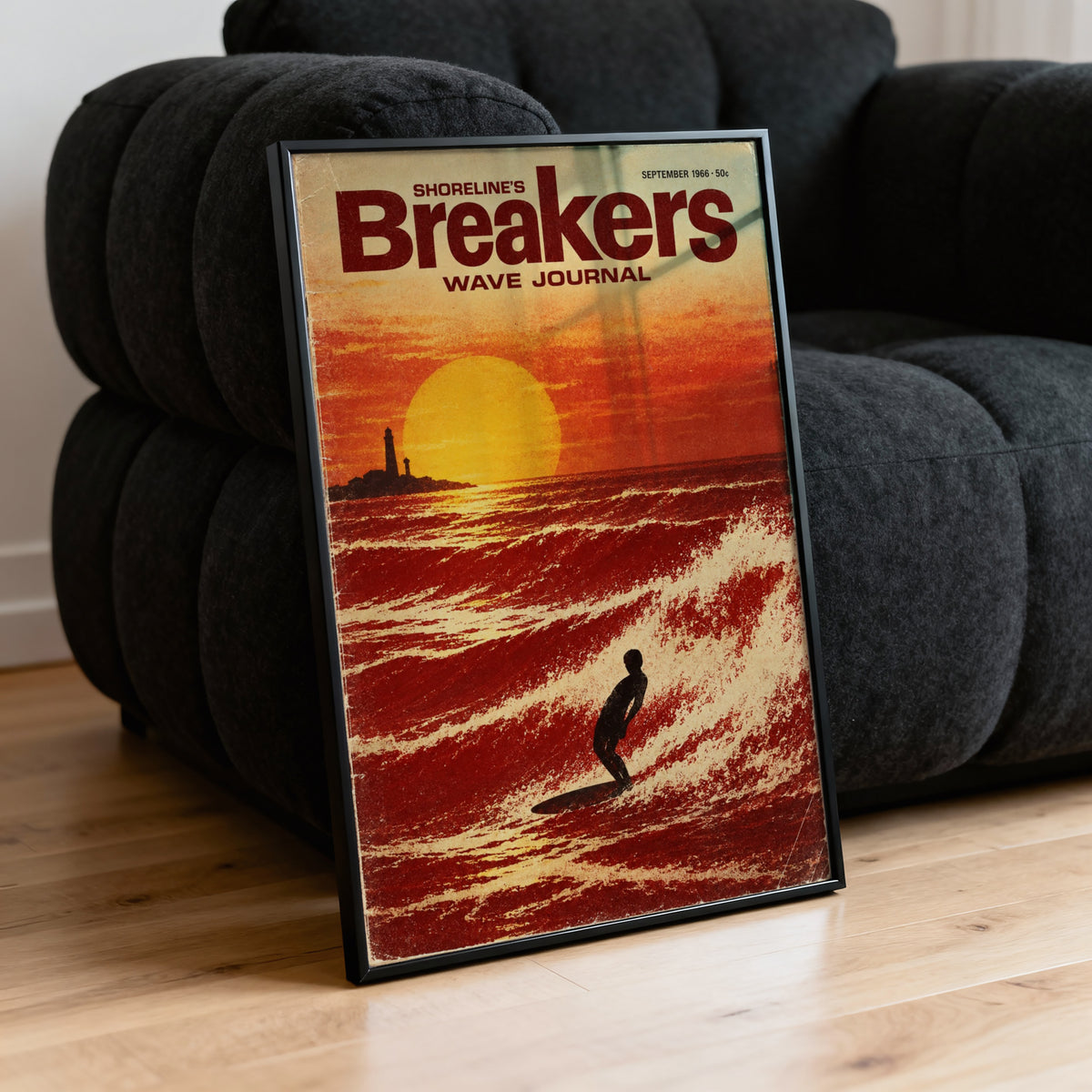 Vintage Breakers Surf Poster, Retro Sunset Wave Print