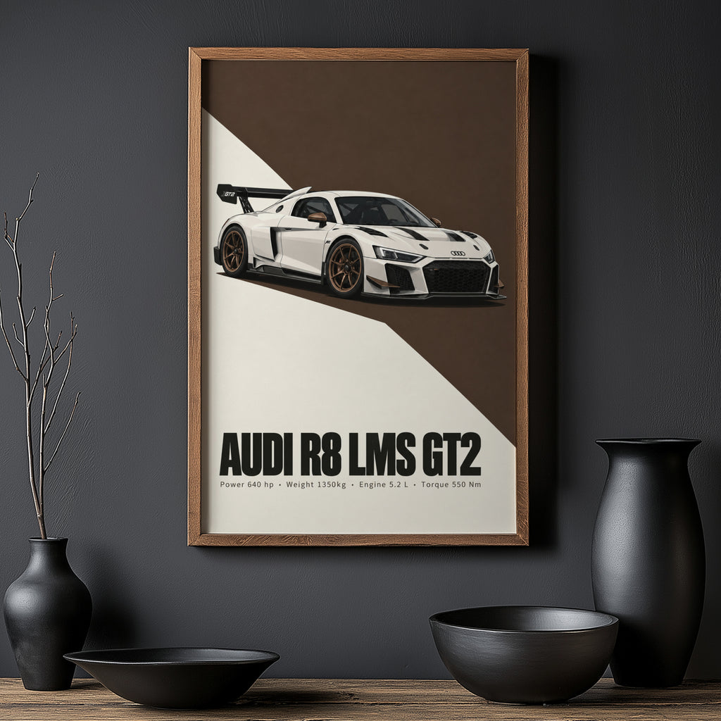 Vintage Audi R8 LMS GT2 Print, Race Car Wall Art