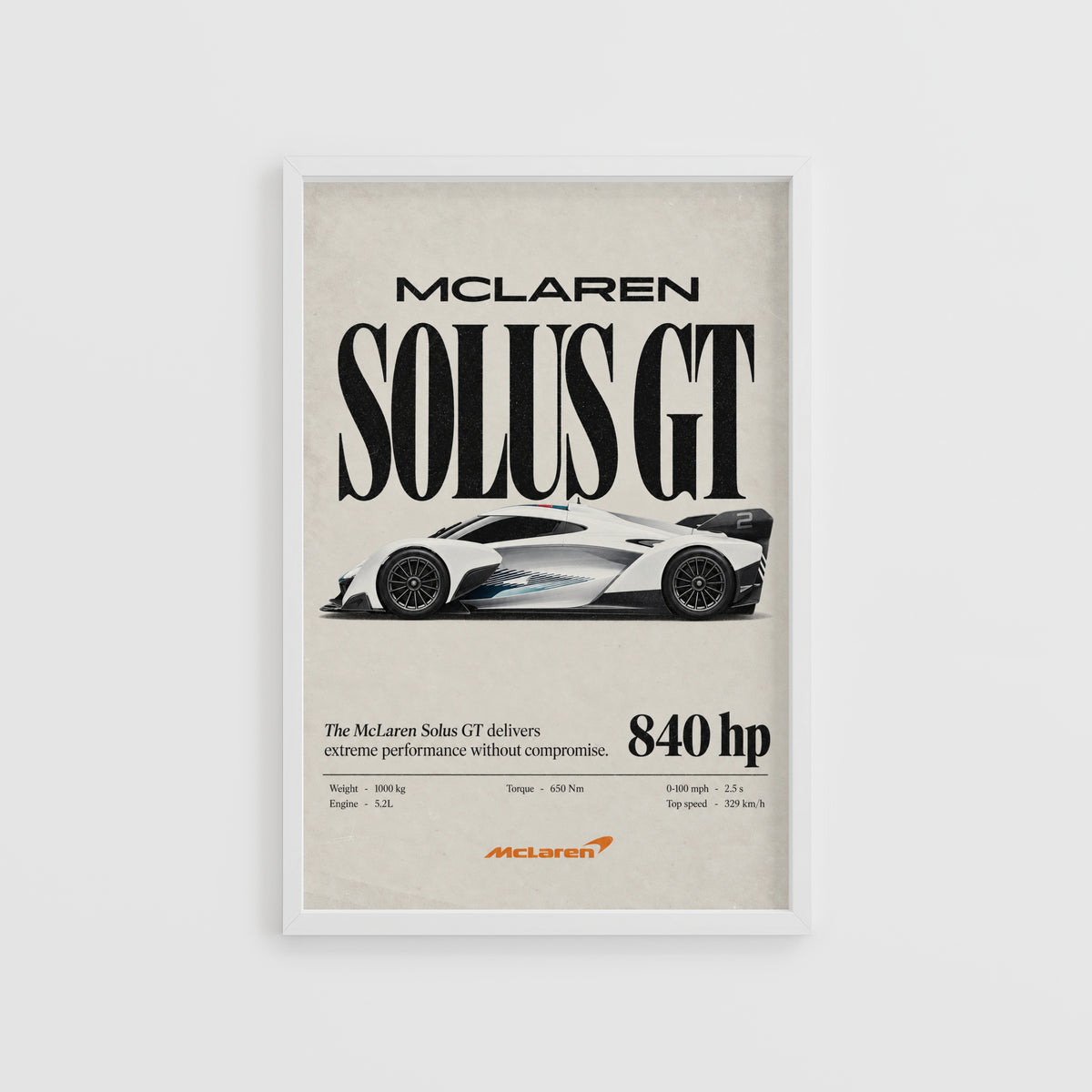 Vintage McLaren Solus GT Print, Supercar Wall Art