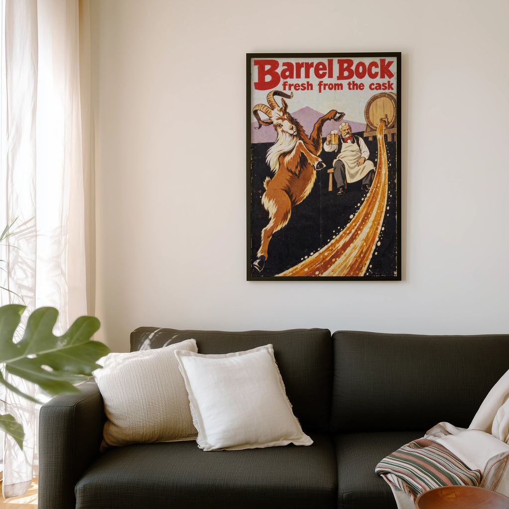 Vintage Barrel Bock Beer Print, Goat Beer Poster