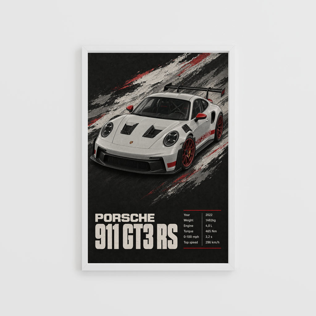 Vintage Porsche 911 GT3 RS Print, Car Poster, Wall Art