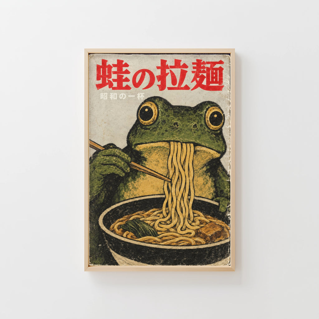 Vintage Japanese Frog Ramen Print, Retro Poster