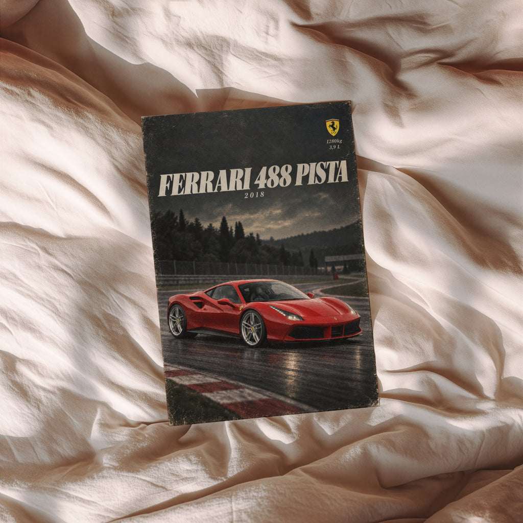 Vintage Ferrari 488 Pista Print, Supercar Wall Art