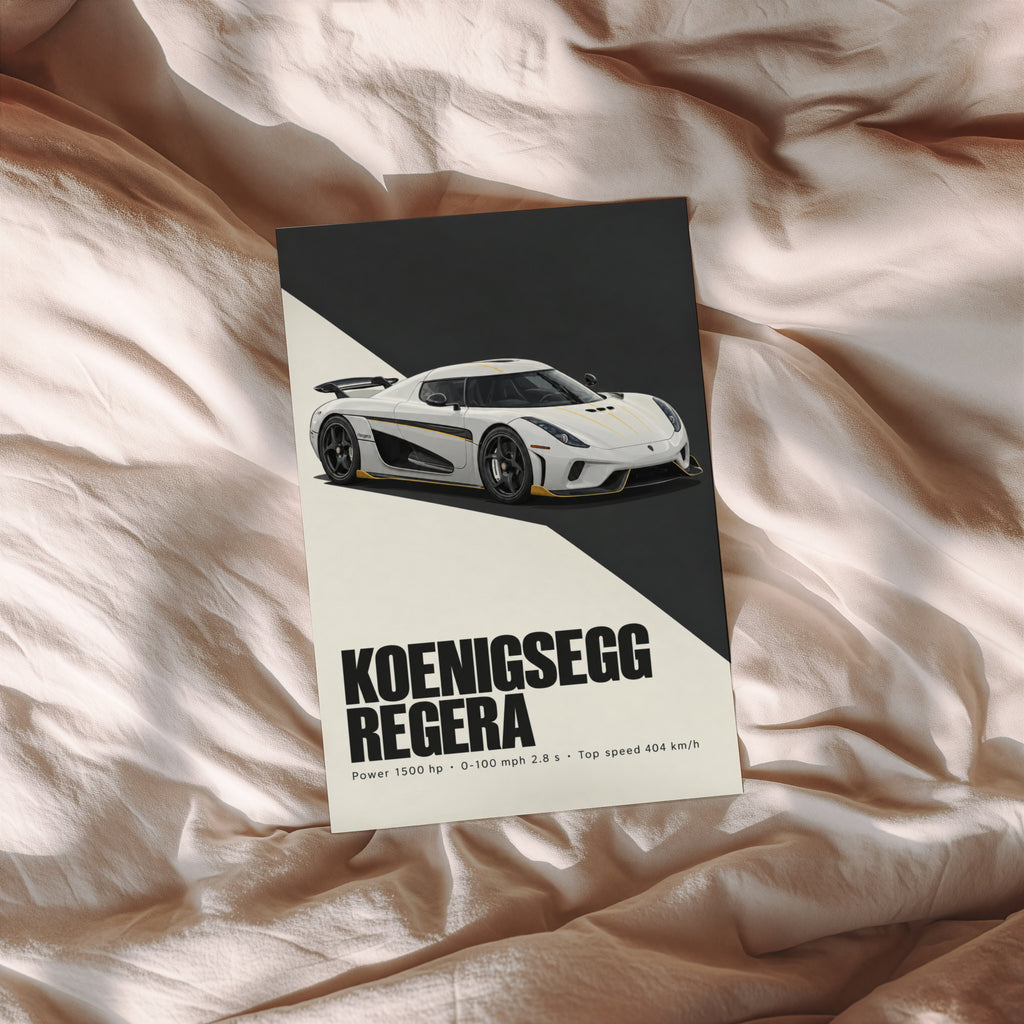 Vintage Koenigsegg Regera Print, Supercar Wall Art