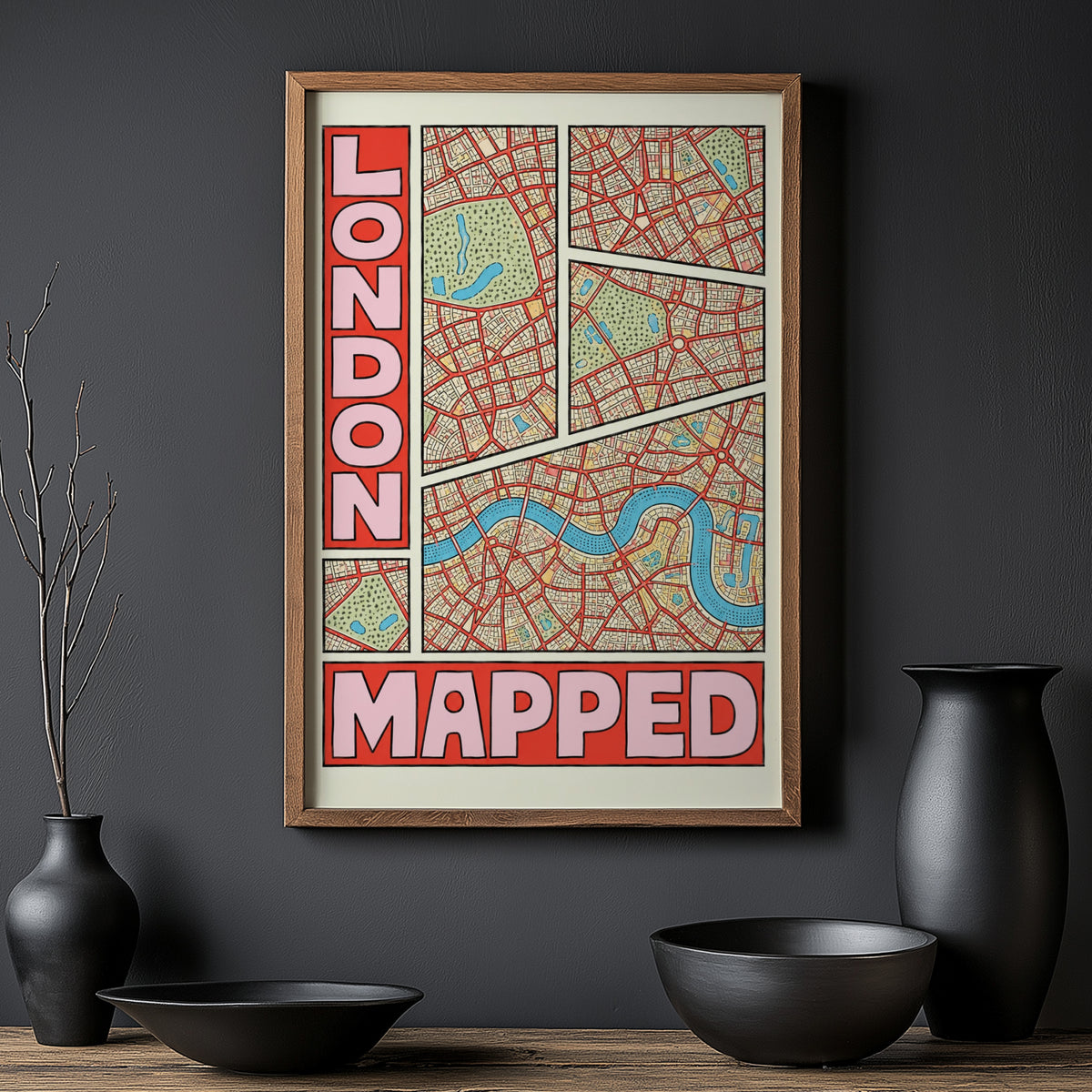 Vintage London Map Poster, England Wall Art, City Print