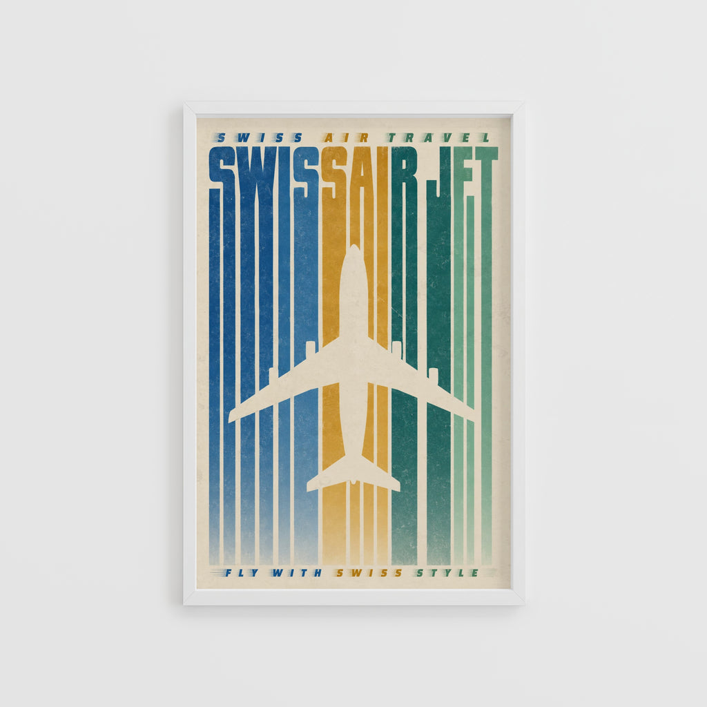 Vintage Swissair Jet Poster, Retro Aviation Wall Art, Print