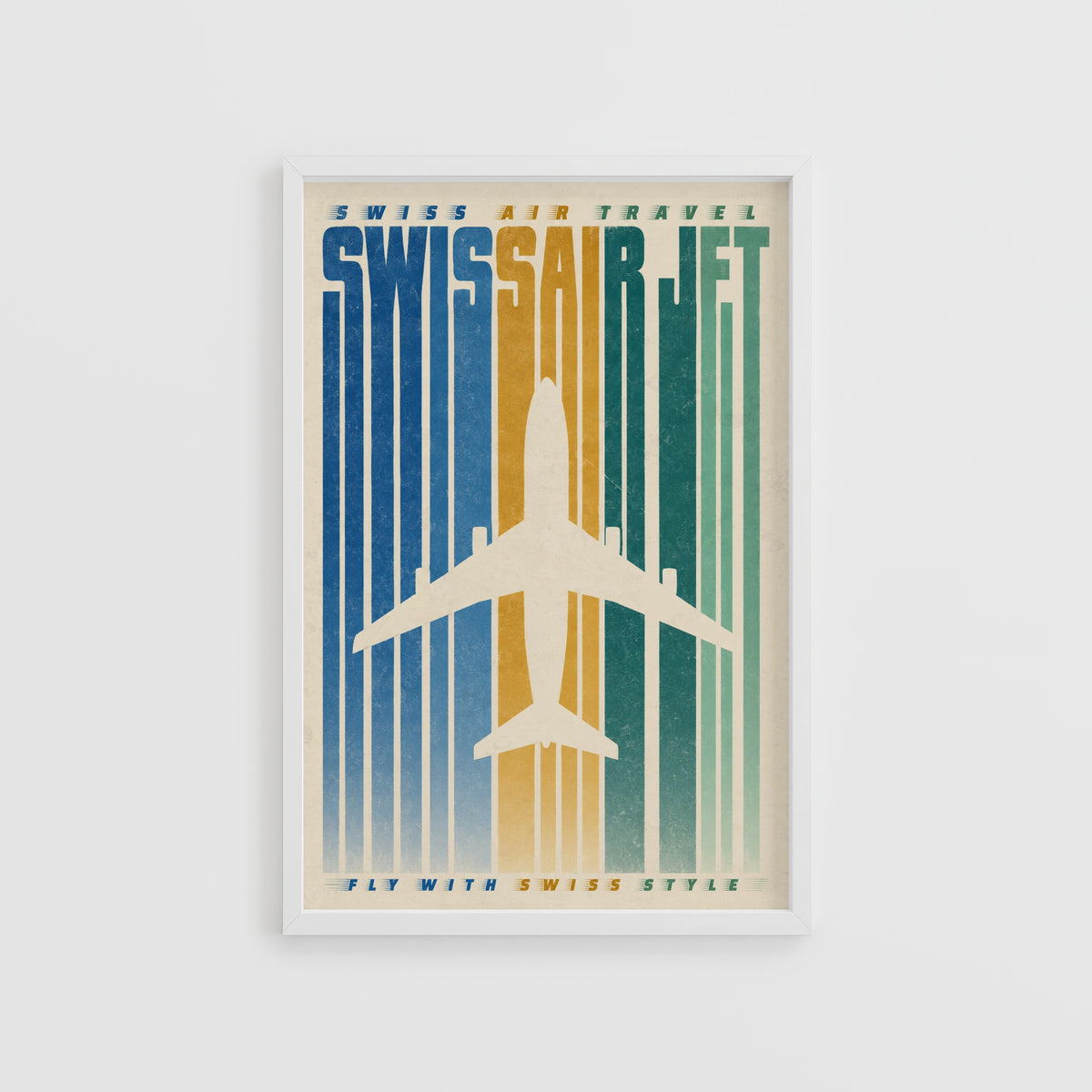 Vintage Swissair Jet Poster, Retro Aviation Wall Art, Print