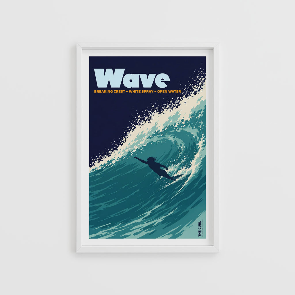Vintage Surf Wave Print and Poster, Ocean Wall Art