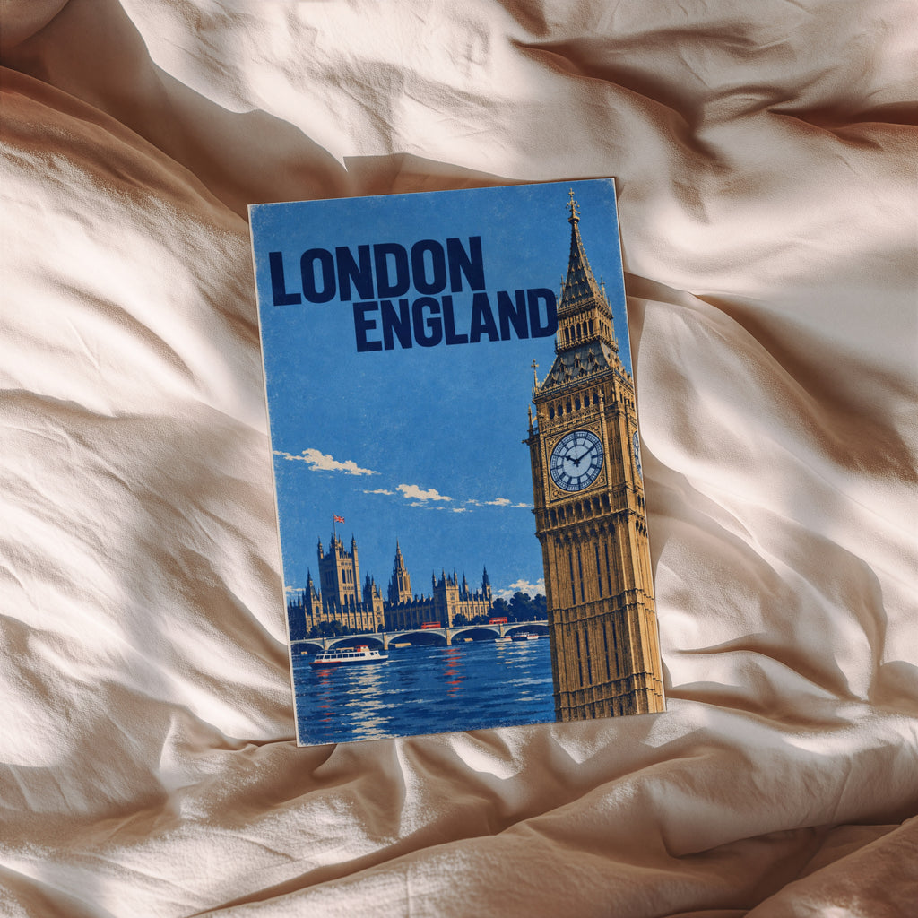 Vintage London Poster, Big Ben Wall Art, England Print