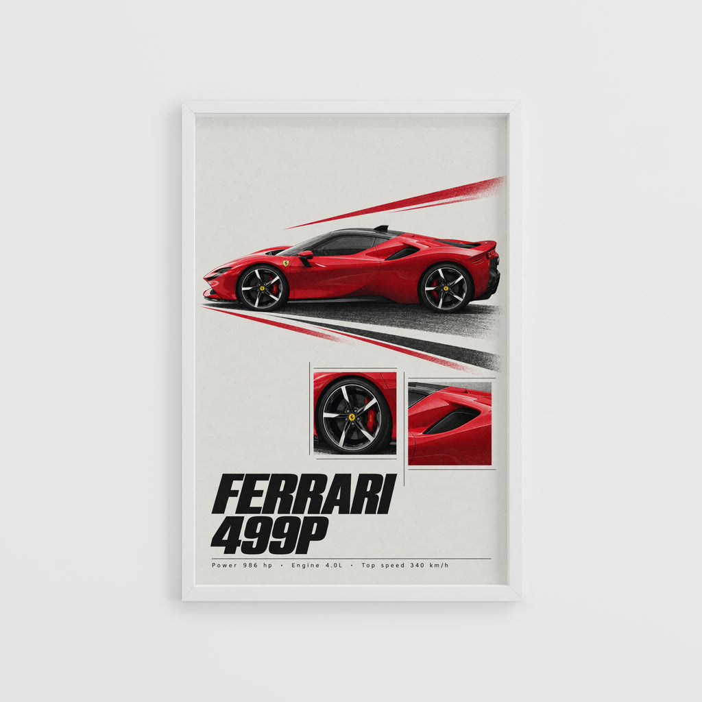 Vintage Ferrari 499P Print, Red Supercar Wall Art