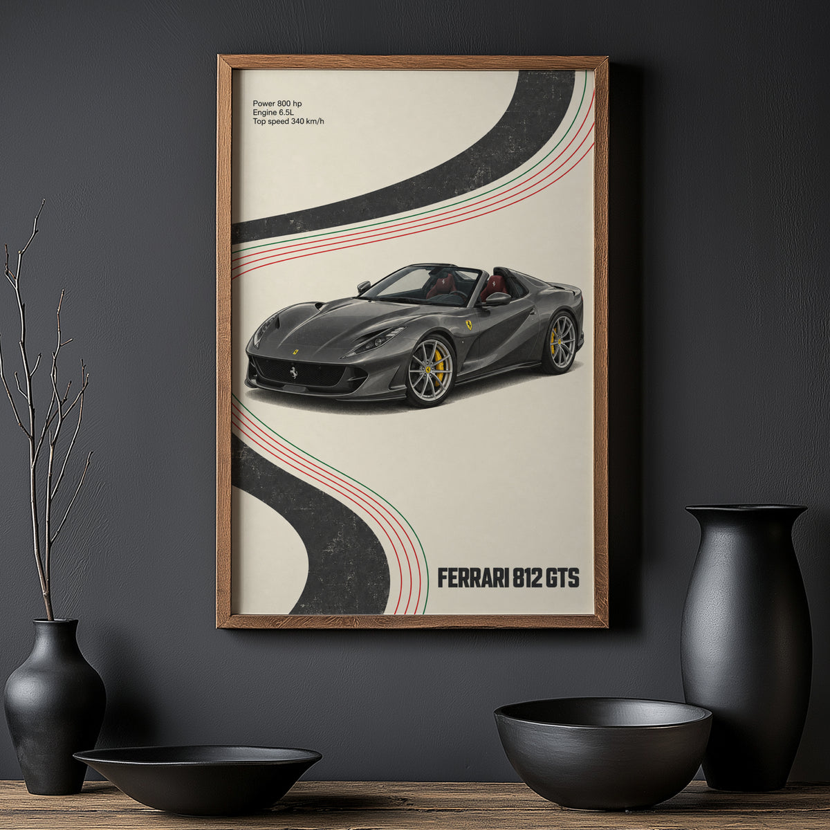 Vintage Ferrari 812 GTS Print, Supercar Wall Art