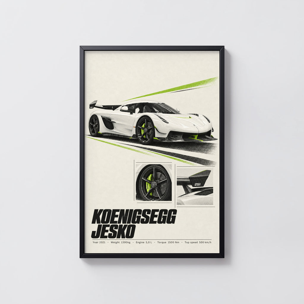 Vintage Koenigsegg Jesko Print, Hypercar Wall Art