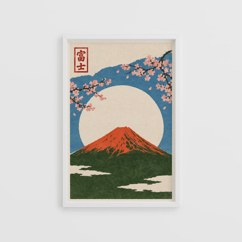 Vintage Mount Fuji Print, Japanese Poster, Cherry Blossom