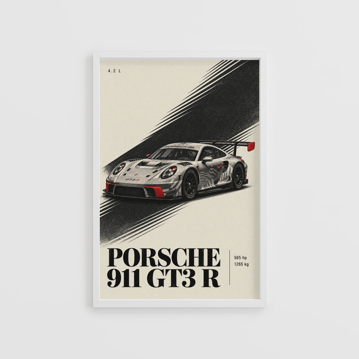 Vintage Porsche 911 GT3 R Print, Race Car Wall Art