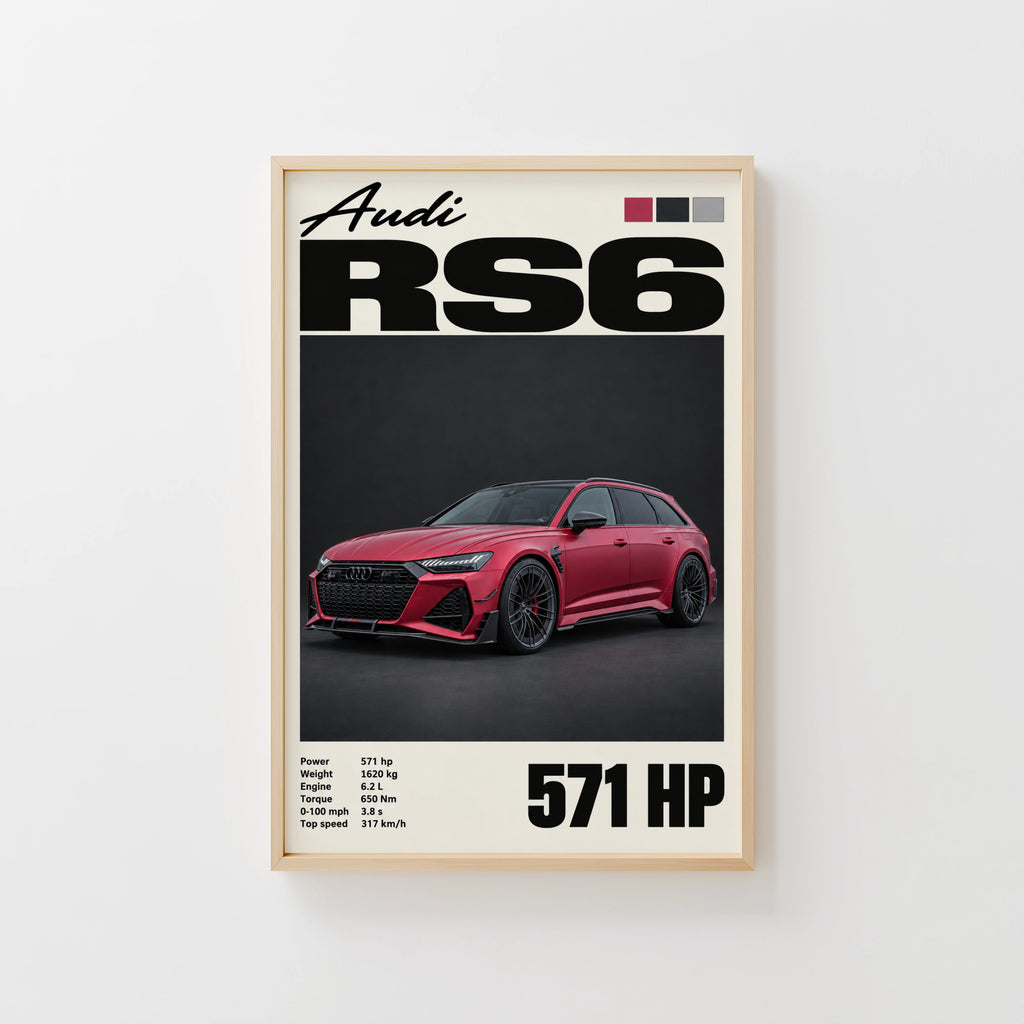 Vintage Audi RS6 Print, Car Wall Art, Estate