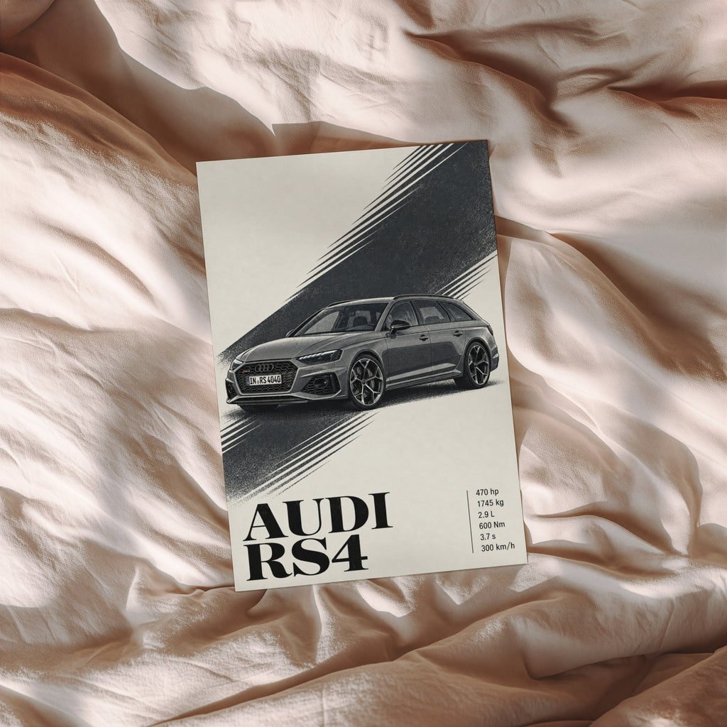 Vintage Audi RS4 Avant Print, Car Wall Art