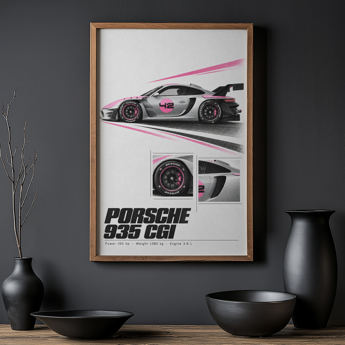 Vintage Porsche 935 Race Car Print, Pink Racing Art