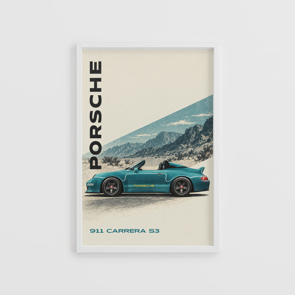 Vintage Porsche 911 Carrera S3 Print, Teal Car Art