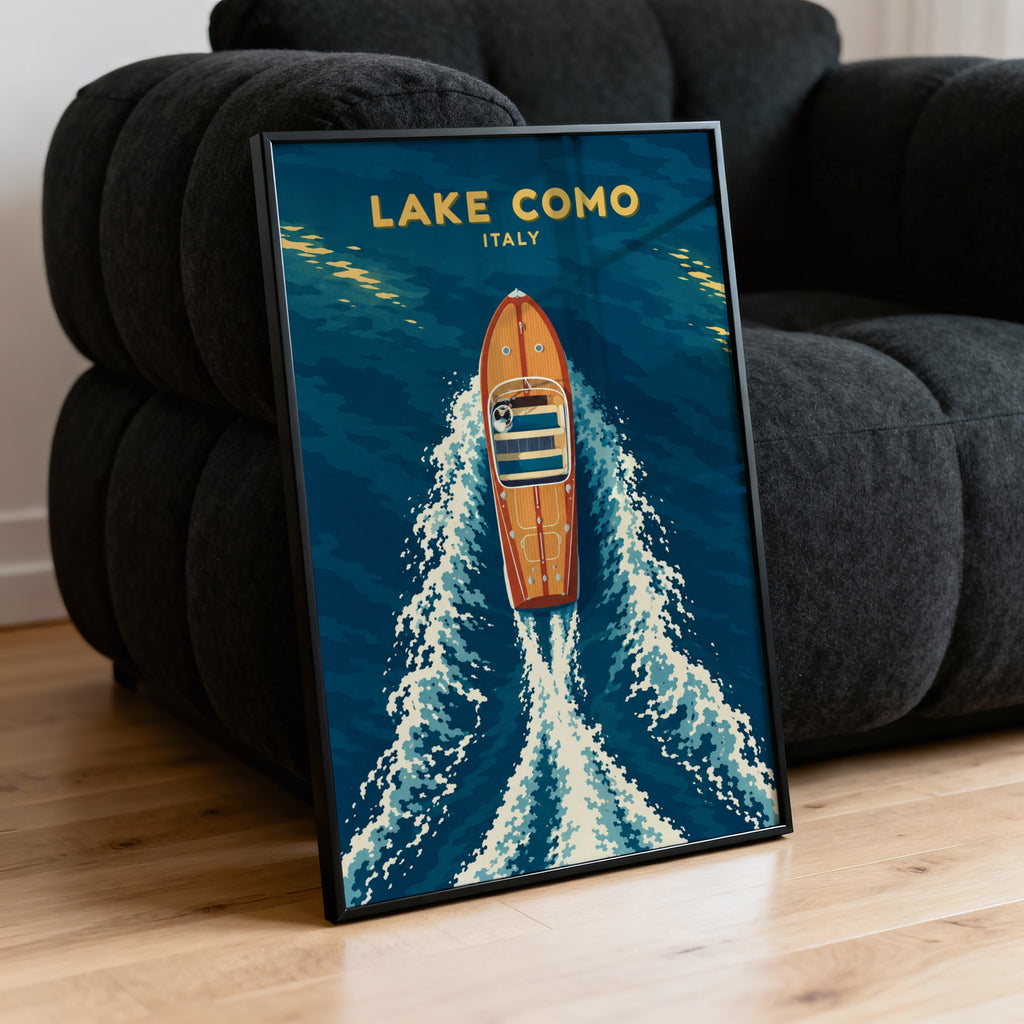 Vintage Lake Como Italy Poster, Boat Wall Art Print