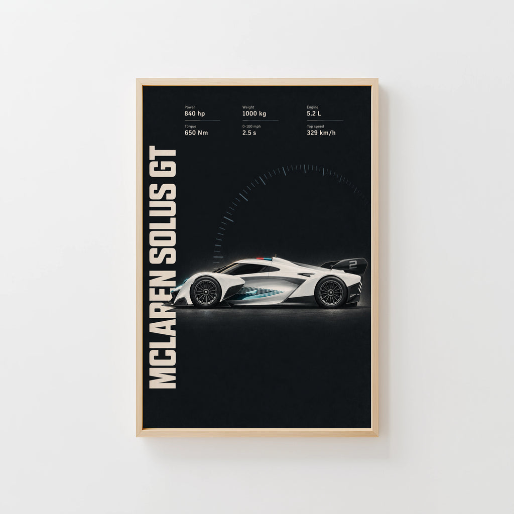 Vintage McLaren Solus GT Print, Supercar Wall Art