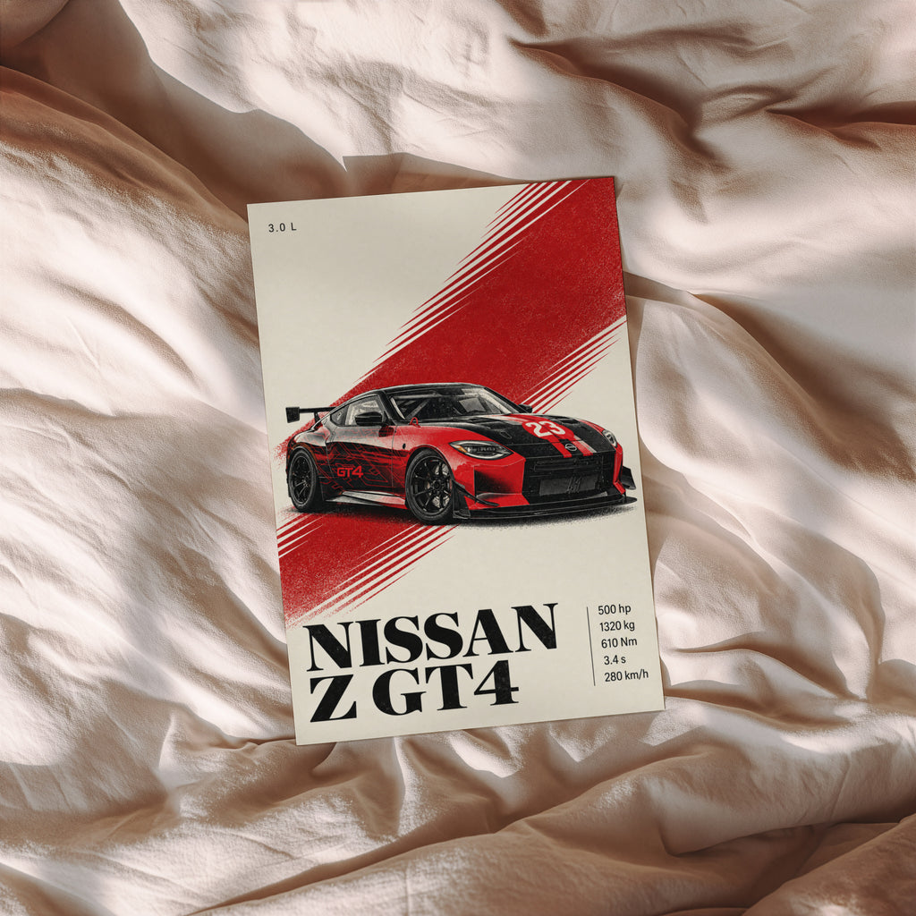 Vintage Nissan Z GT4 Print, Racing Car Wall Art