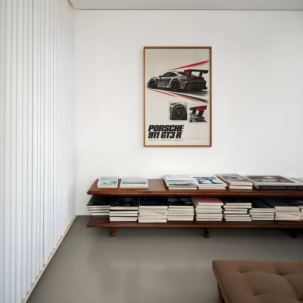 Vintage Porsche 911 GT3 R Print, Racing Car Art