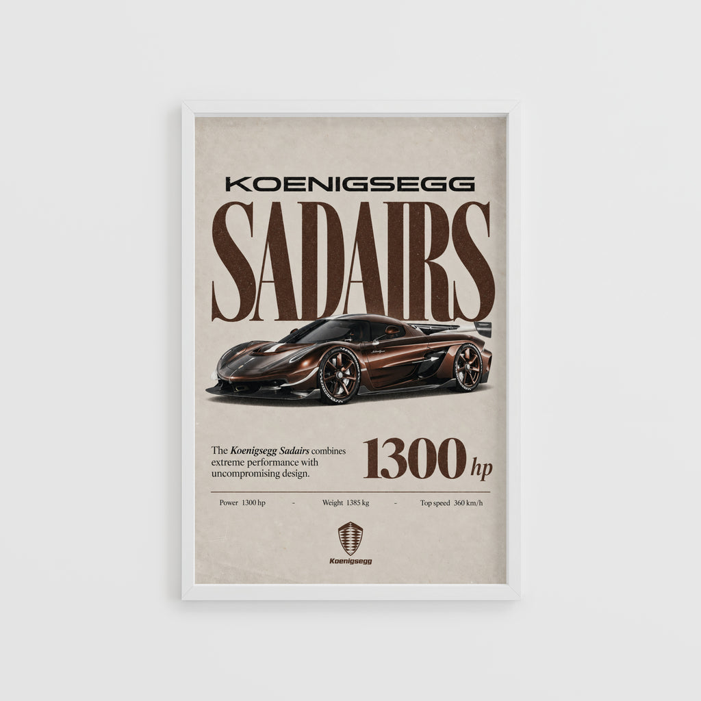 Vintage Koenigsegg Sadairs Print, Supercar Wall Art
