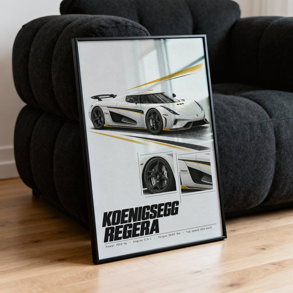 Vintage Koenigsegg Regera Print, Supercar Wall Art
