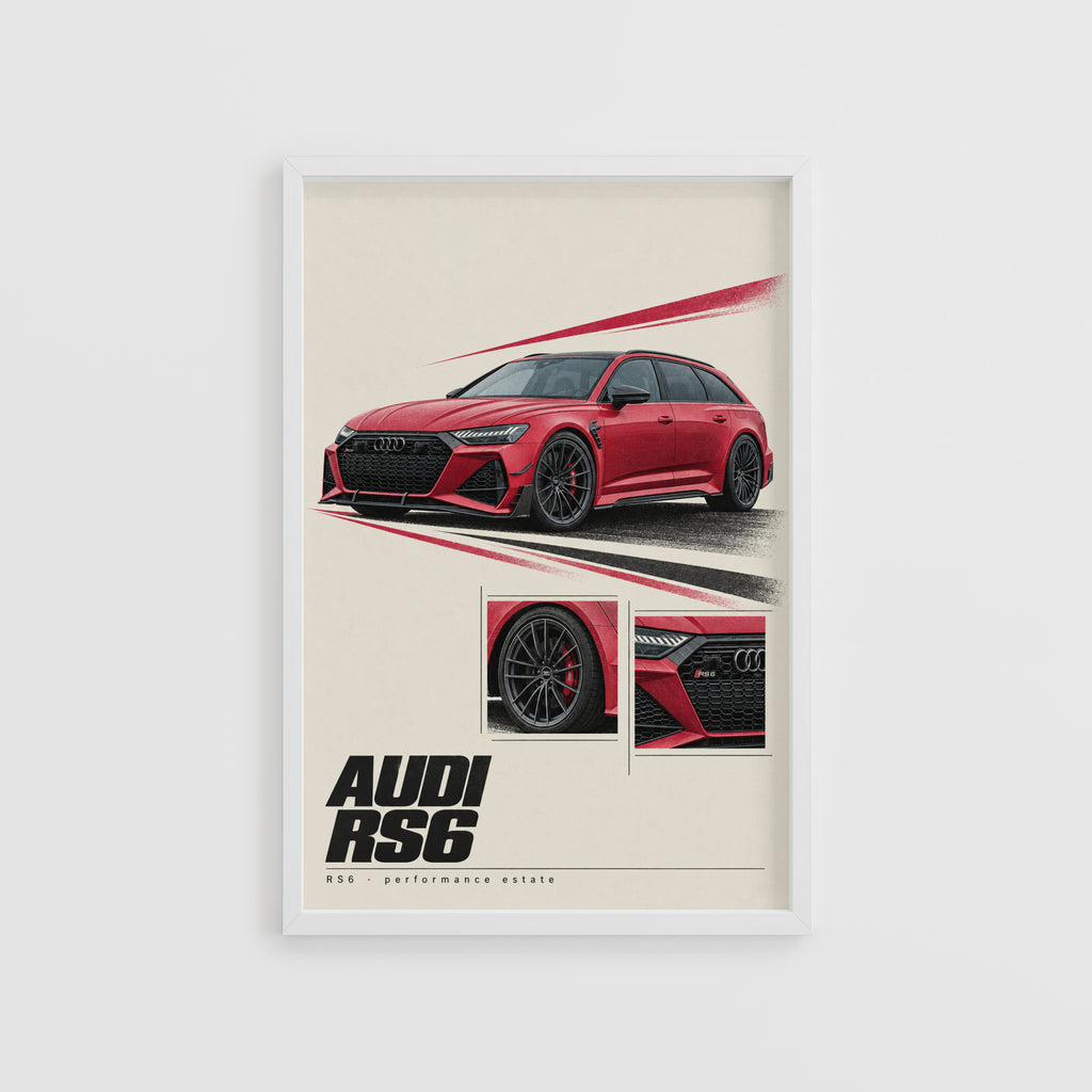 Vintage Audi RS6 Avant Print, Red Estate Car Wall Art