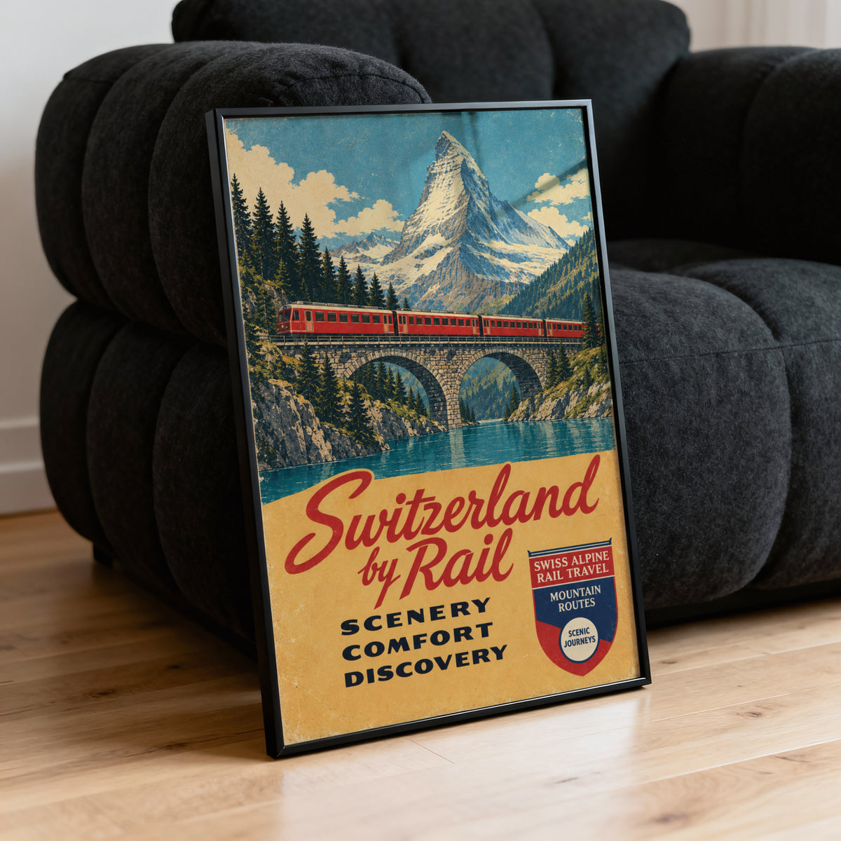 Vintage Switzerland Print Poster, Swiss Train Wall Art