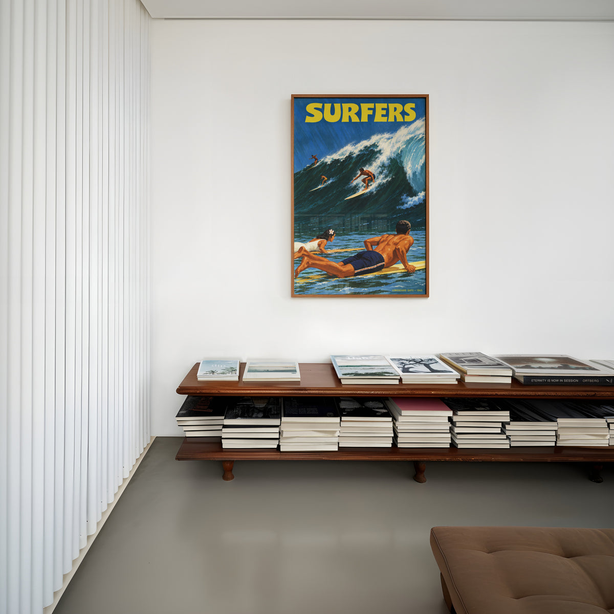 Vintage Surf Print Poster, Longboard Surfers Wave Art