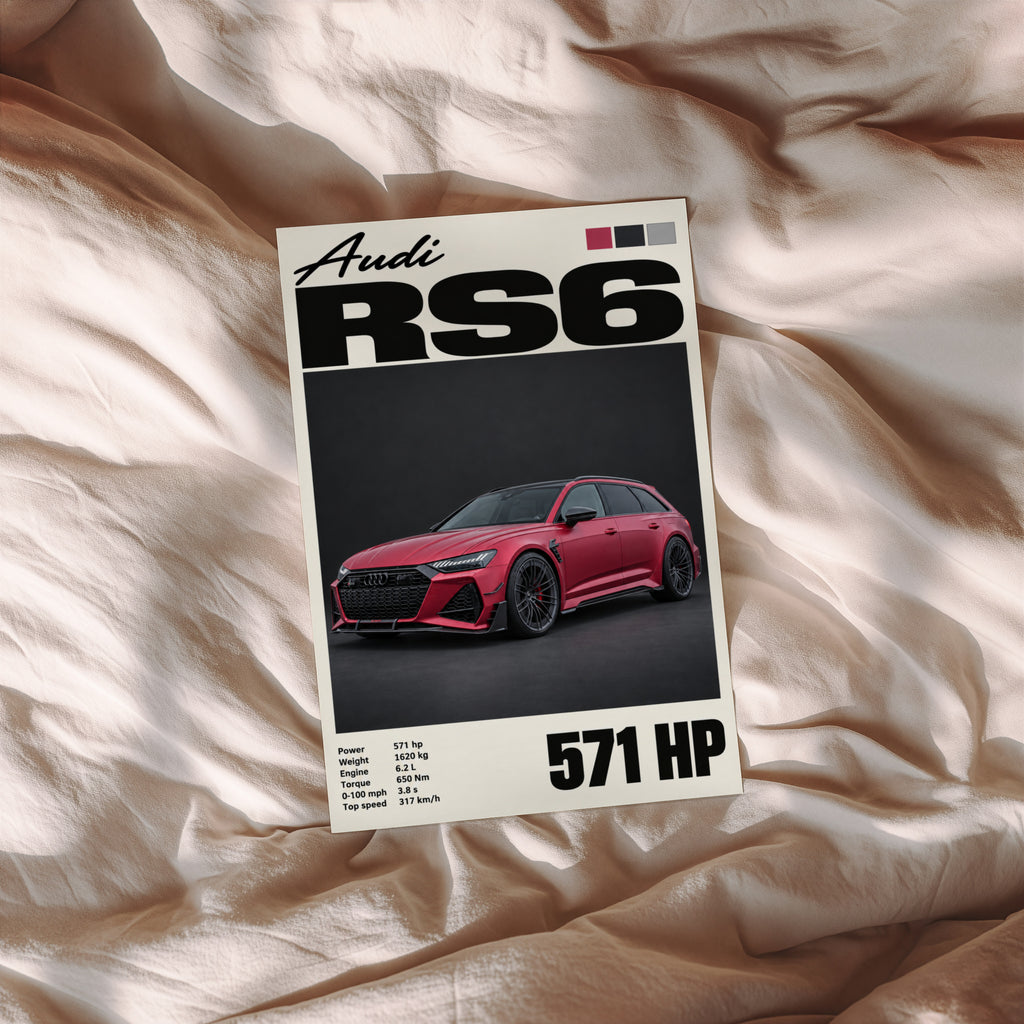 Vintage Audi RS6 Print, Car Wall Art, Estate