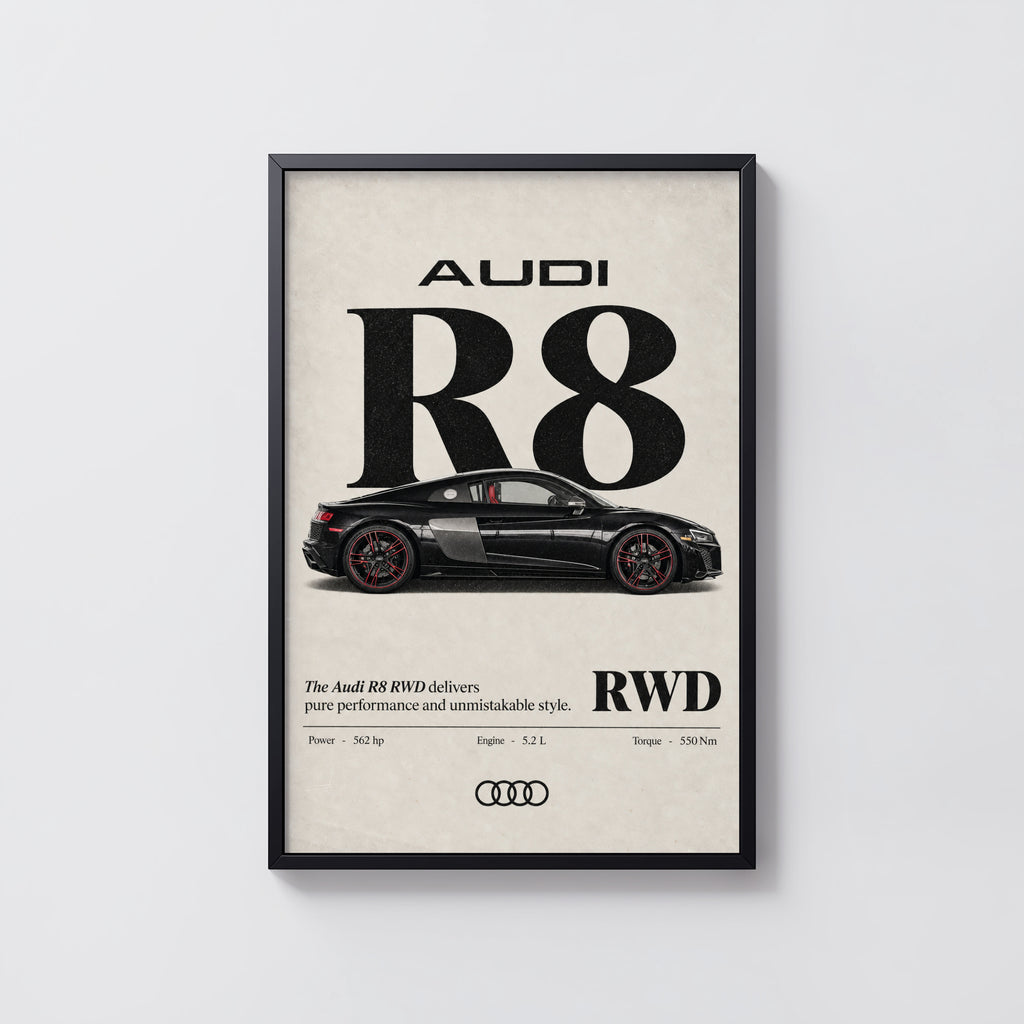 Vintage Audi R8 RWD Print, Supercar Poster, Wall Art