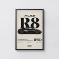 Vintage Audi R8 RWD Print, Supercar Poster, Wall Art