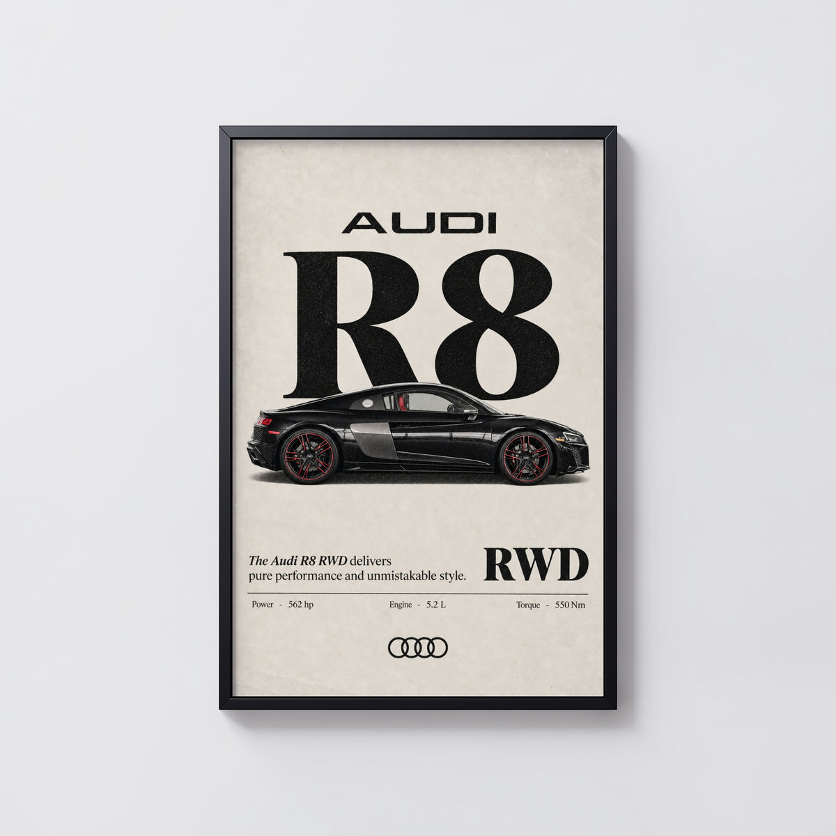 Vintage Audi R8 RWD Print, Supercar Poster, Wall Art