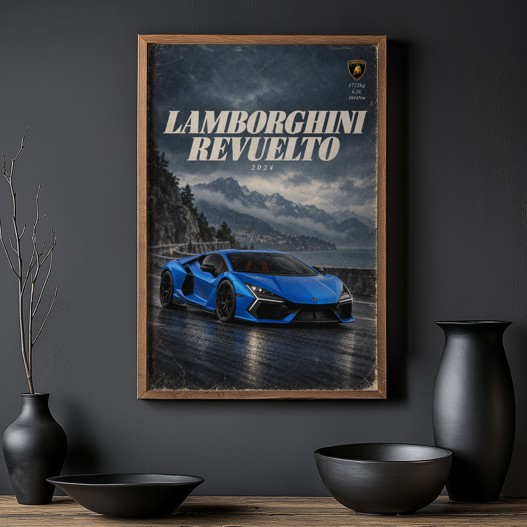 Vintage Lamborghini Revuelto Print, Supercar Art