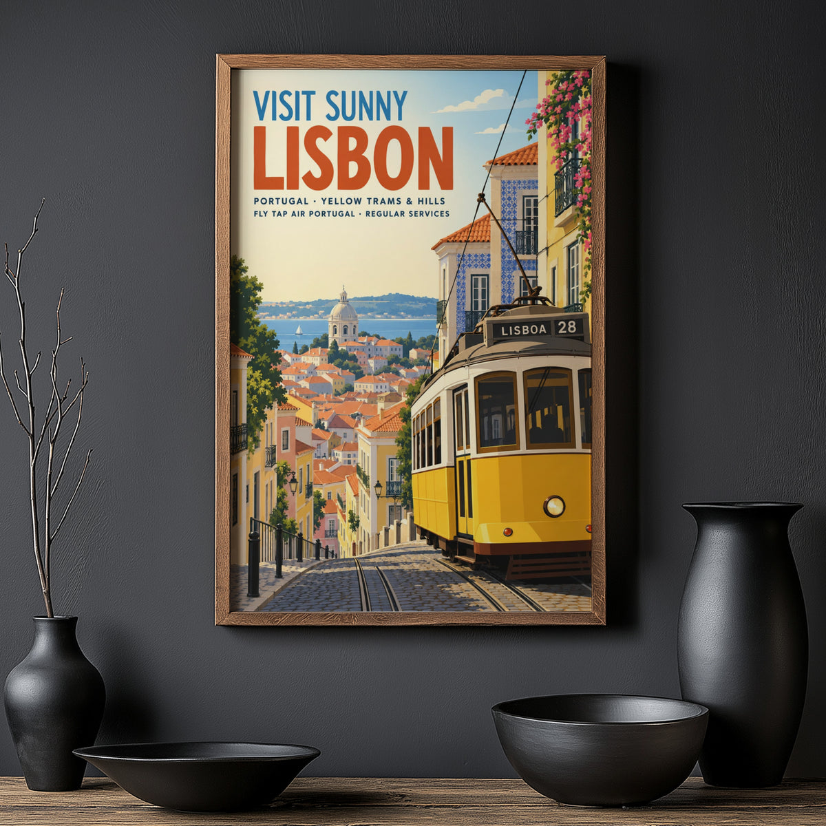Vintage Lisbon Tram Poster, Portugal Wall Art, Travel Print