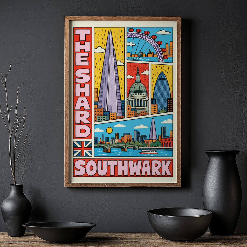 Vintage London Poster, Shard Southwark Print, Wall Art