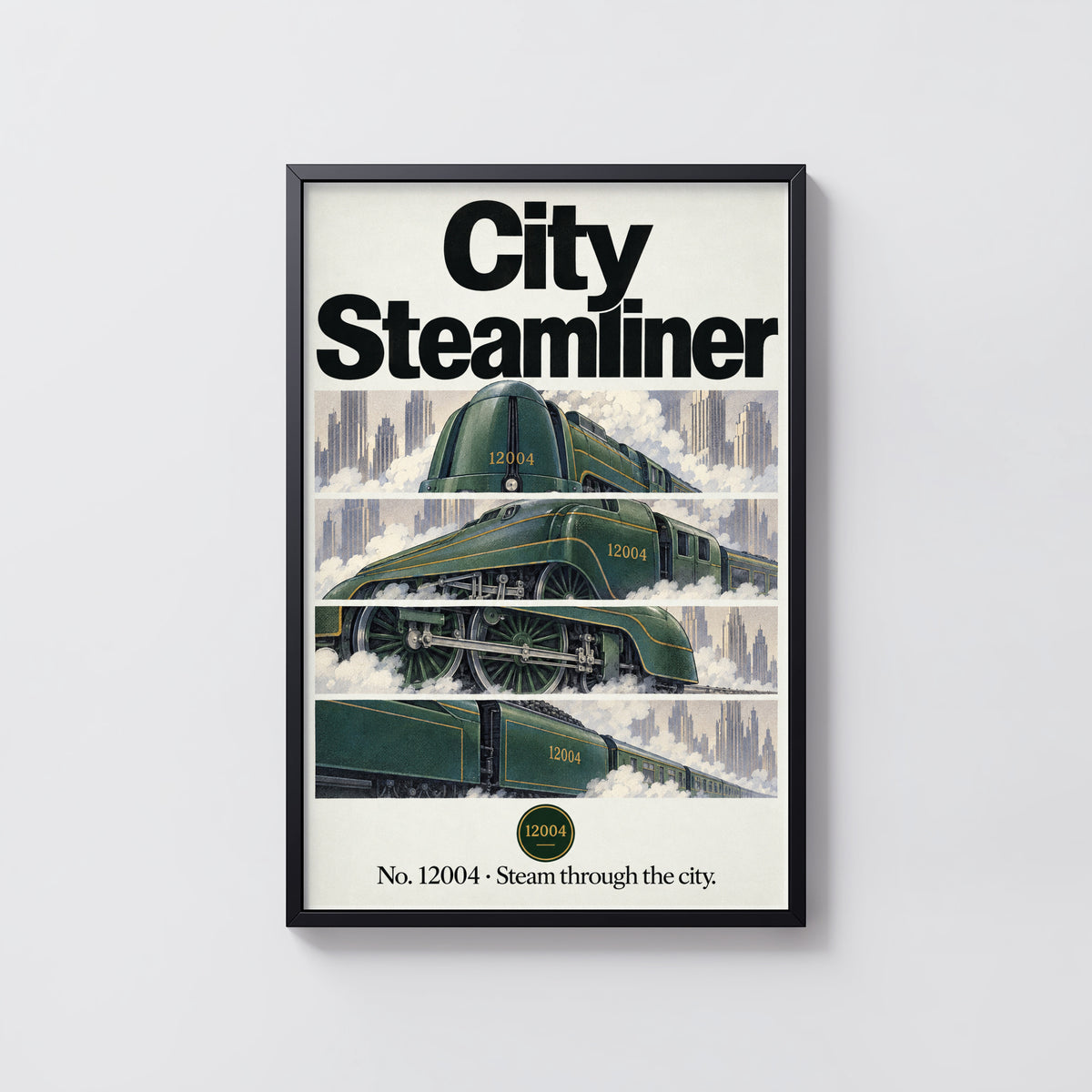 Vintage Steam Train Print Poster, Art Deco Locomotive