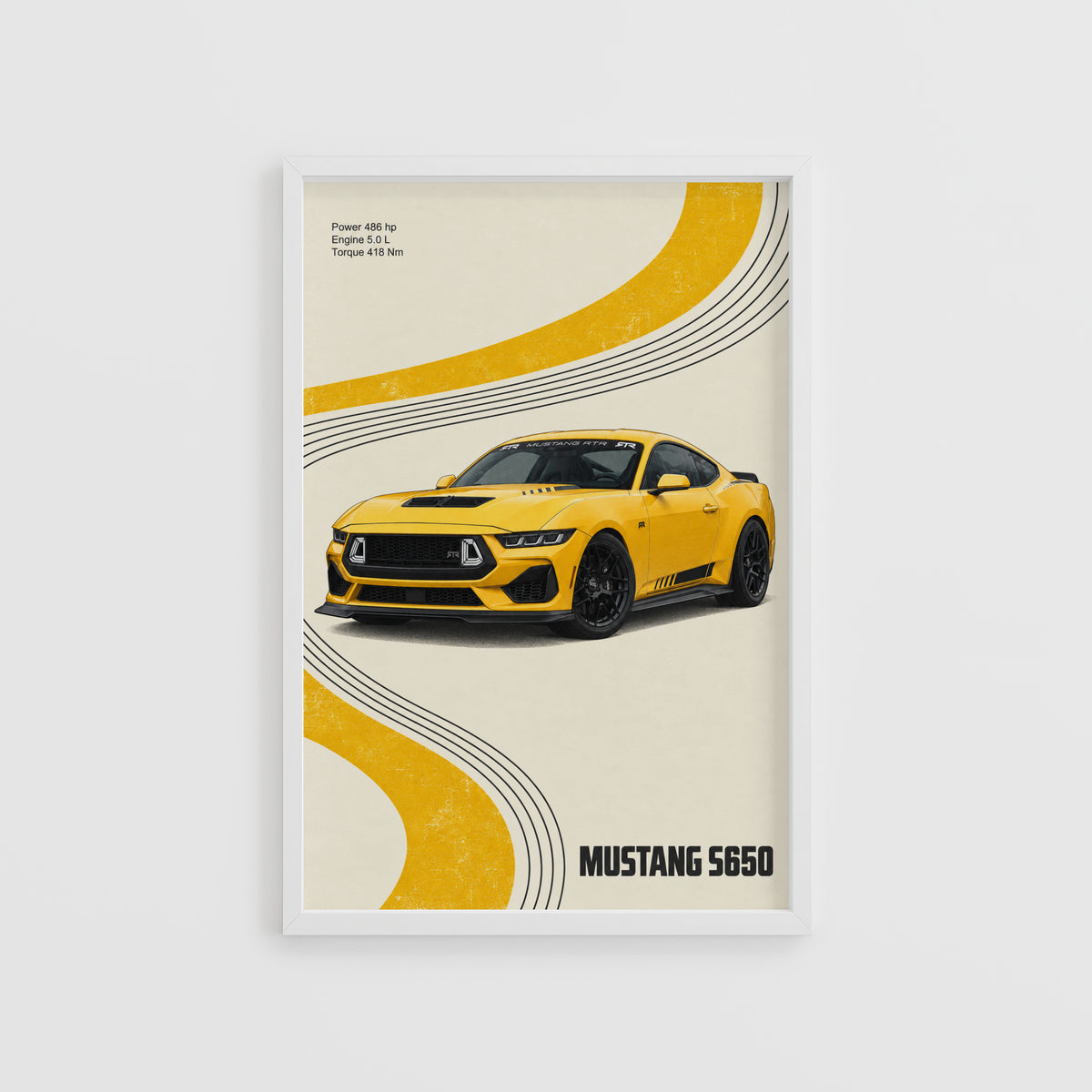 Vintage Mustang Print, Yellow Car Wall Art
