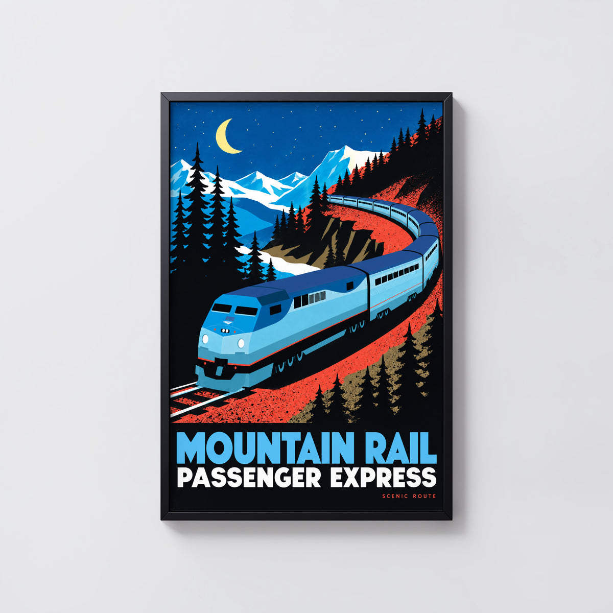 Vintage Train Print Poster, Mountain Rail Wall Art