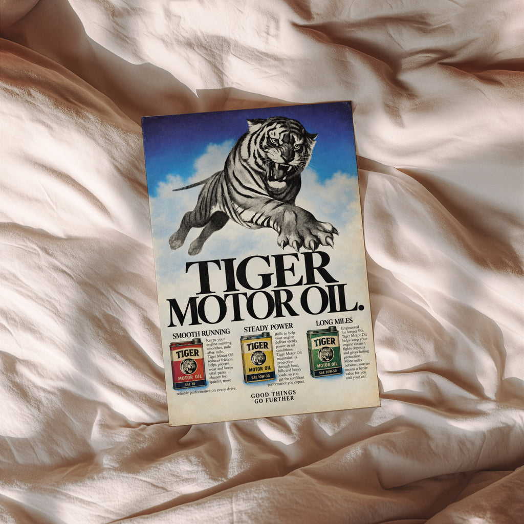 Vintage Tiger Poster, Motor Oil Advert Wall Art, Print