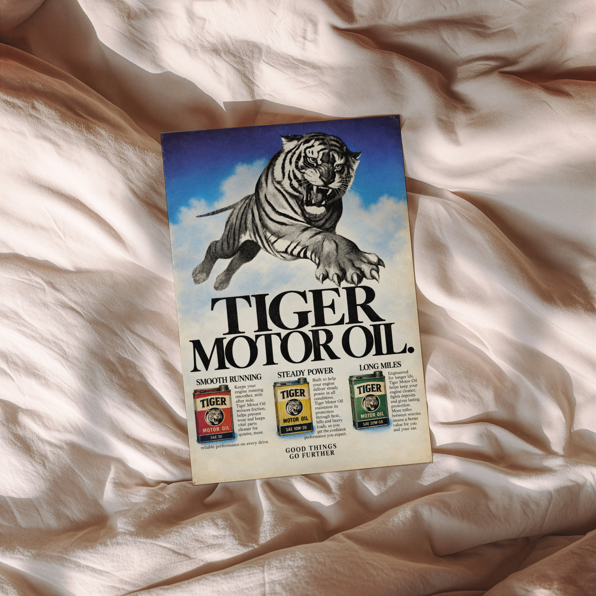 Vintage Tiger Poster, Motor Oil Advert Wall Art, Print
